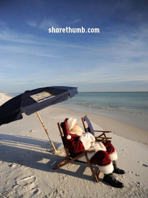 Santa sit on the see shore in morning sunlight